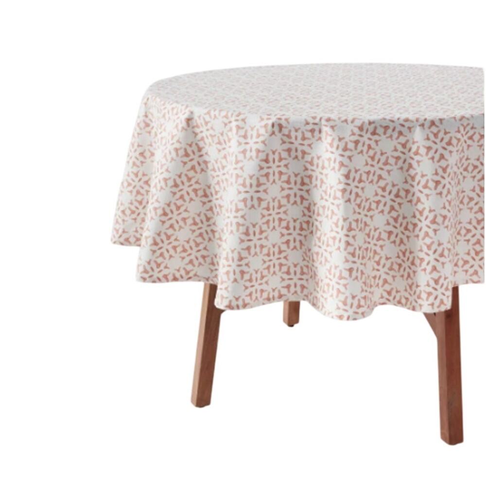Cotton tablecloth with pink prints – Threshold round 70 inch new